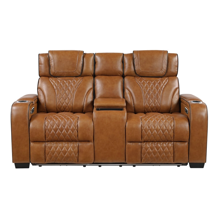 8449BR-2PWHM Power Double Reclining Love Seat with Center Console, Power Headrests, Storage Arms with Cup Holders, Wireless charger,  Air Massage and Heat, LED Lighting and Charging Ports - 8449BR-2PWHM