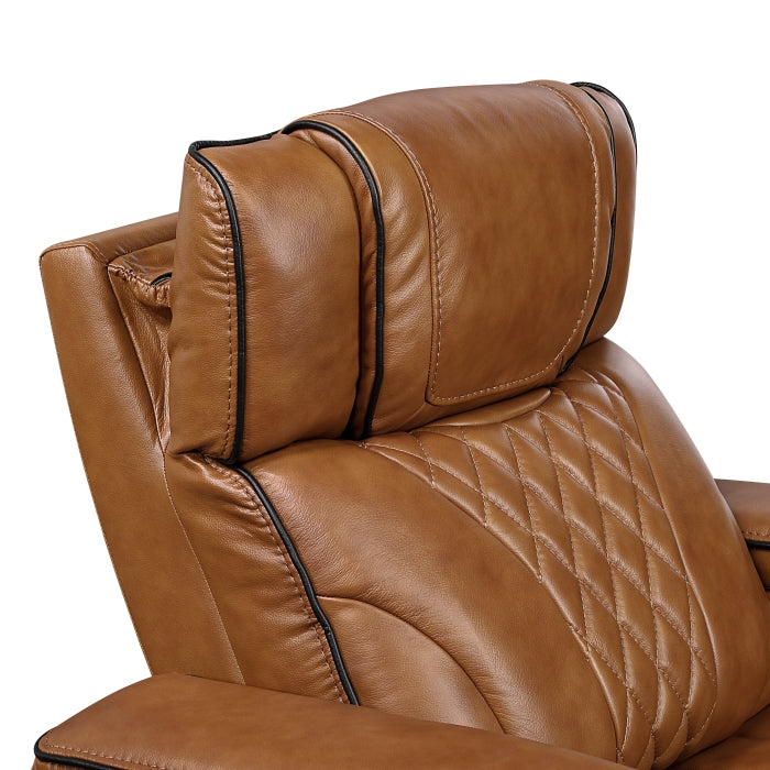 8449BR-2PWHM Power Double Reclining Love Seat with Center Console, Power Headrests, Storage Arms with Cup Holders, Wireless charger,  Air Massage and Heat, LED Lighting and Charging Ports - 8449BR-2PWHM