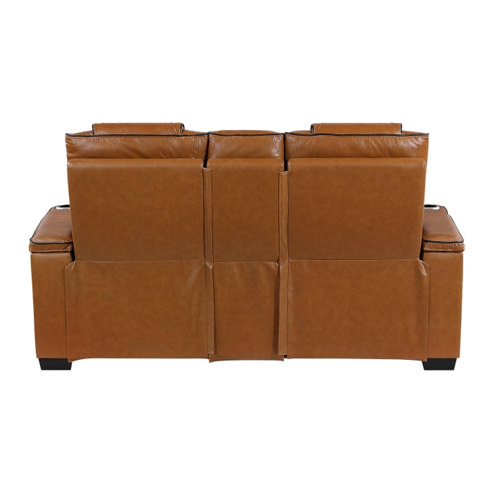 8449BR-2PWHM Power Double Reclining Love Seat with Center Console, Power Headrests, Storage Arms with Cup Holders, Wireless charger,  Air Massage and Heat, LED Lighting and Charging Ports - 8449BR-2PWHM