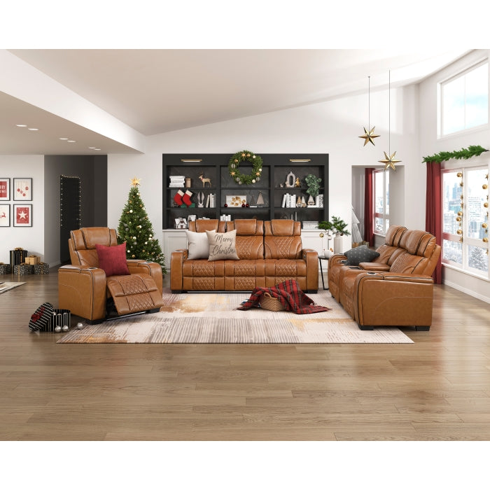 8449BR-2PWHM Power Double Reclining Love Seat with Center Console, Power Headrests, Storage Arms with Cup Holders, Wireless charger,  Air Massage and Heat, LED Lighting and Charging Ports - 8449BR-2PWHM