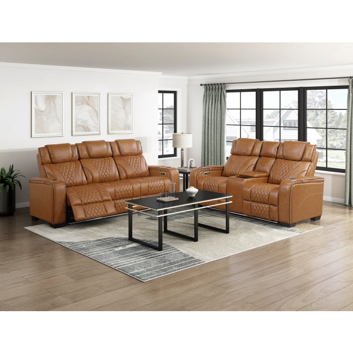 8449BR-2PWHM Power Double Reclining Love Seat with Center Console, Power Headrests, Storage Arms with Cup Holders, Wireless charger,  Air Massage and Heat, LED Lighting and Charging Ports - 8449BR-2PWHM