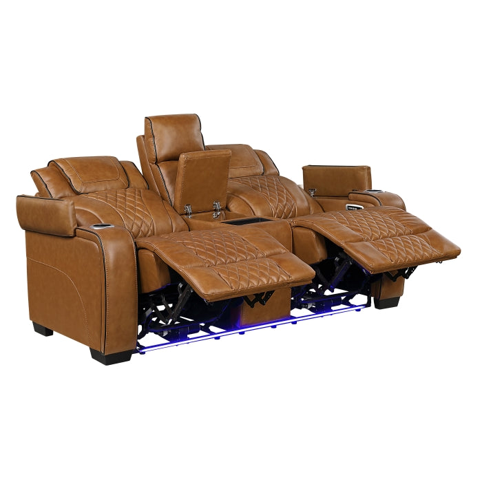 8449BR-2PWHM Power Double Reclining Love Seat with Center Console, Power Headrests, Storage Arms with Cup Holders, Wireless charger,  Air Massage and Heat, LED Lighting and Charging Ports - 8449BR-2PWHM