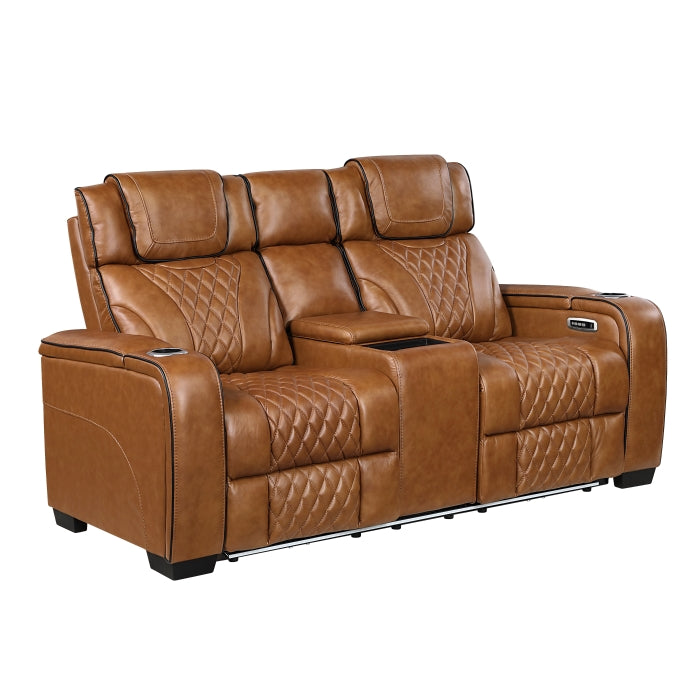 8449BR-2PWHM Power Double Reclining Love Seat with Center Console, Power Headrests, Storage Arms with Cup Holders, Wireless charger,  Air Massage and Heat, LED Lighting and Charging Ports - 8449BR-2PWHM