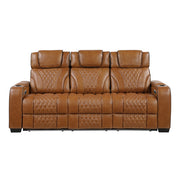 8449BR-3PWHM Power Double Reclining Sofa with Center Drop-Down Cup Holders, Power Headrests, Storage Arms with Cup holders, Reading Lights, Wireless Charger, Air Massage and Heat, LED Lighting and Charging Ports - 8449BR-3PWHM