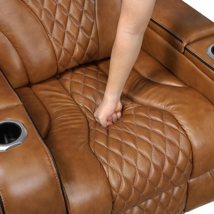 8449BR-3PWHM Power Double Reclining Sofa with Center Drop-Down Cup Holders, Power Headrests, Storage Arms with Cup holders, Reading Lights, Wireless Charger, Air Massage and Heat, LED Lighting and Charging Ports - 8449BR-3PWHM