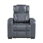 8449BU-1PWHM Power Reclining Chair with Power Headrest, Storage Arms with Cup Holders, Air Massage and Heat, LED Lighting and Charging Ports - 8449BU-1PWHM