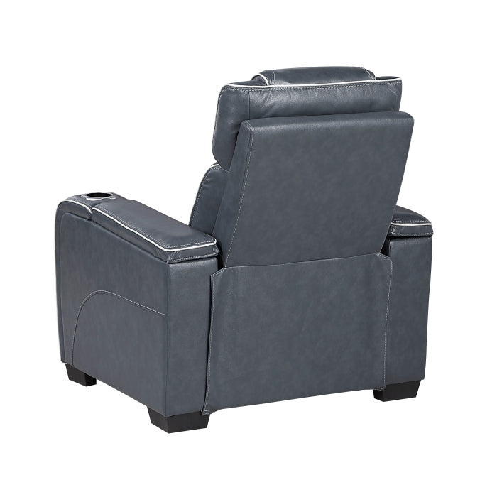 8449BU-1PWHM Power Reclining Chair with Power Headrest, Storage Arms with Cup Holders, Air Massage and Heat, LED Lighting and Charging Ports - 8449BU-1PWHM