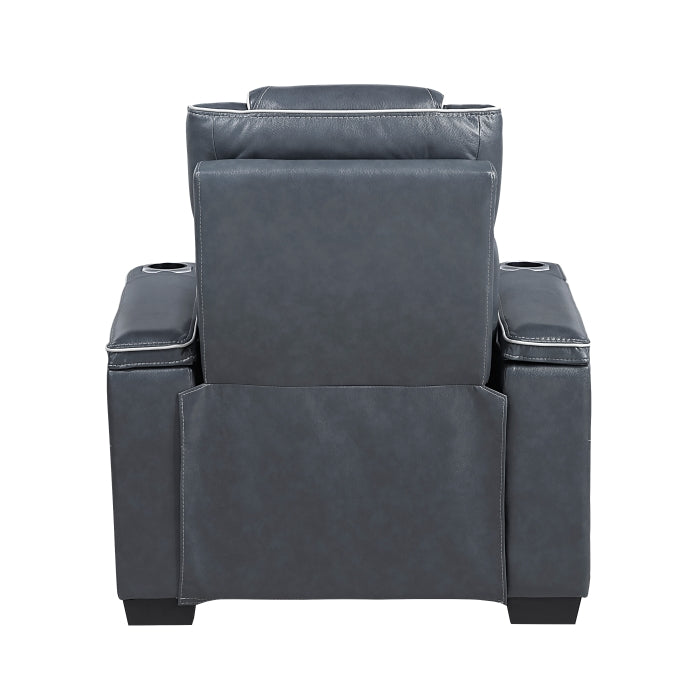 8449BU-1PWHM Power Reclining Chair with Power Headrest, Storage Arms with Cup Holders, Air Massage and Heat, LED Lighting and Charging Ports - 8449BU-1PWHM