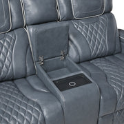 8449BU-2PWHM Power Double Reclining Love Seat with Center Console, Power Headrests, Storage Arms with Cup Holders, Wireless charger,  Air Massage and Heat, LED Lighting and Charging Ports - 8449BU-2PWHM
