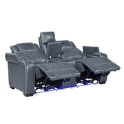 8449BU-2PWHM Power Double Reclining Love Seat with Center Console, Power Headrests, Storage Arms with Cup Holders, Wireless charger,  Air Massage and Heat, LED Lighting and Charging Ports - 8449BU-2PWHM