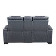 8449BU-2PWHM Power Double Reclining Love Seat with Center Console, Power Headrests, Storage Arms with Cup Holders, Wireless charger,  Air Massage and Heat, LED Lighting and Charging Ports - 8449BU-2PWHM