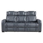 8449BU-3PWHM Power Double Reclining Sofa with Center Drop-Down Cup Holders, Power Headrests, Storage Arms with Cup holders, Reading Lights, Wireless Charger, Air Massage and Heat, LED Lighting and Charging Ports - 8449BU-3PWHM