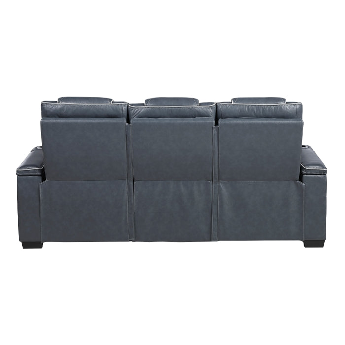 8449BU-3PWHM Power Double Reclining Sofa with Center Drop-Down Cup Holders, Power Headrests, Storage Arms with Cup holders, Reading Lights, Wireless Charger, Air Massage and Heat, LED Lighting and Charging Ports - 8449BU-3PWHM