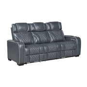 8449BU-3PWHM Power Double Reclining Sofa with Center Drop-Down Cup Holders, Power Headrests, Storage Arms with Cup holders, Reading Lights, Wireless Charger, Air Massage and Heat, LED Lighting and Charging Ports - 8449BU-3PWHM