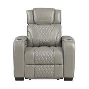 8449GY-1PWHM Power Reclining Chair with Power Headrest, Storage Arms with Cup Holders, Air Massage and Heat, LED Lighting and Charging Ports - 8449GY-1PWHM
