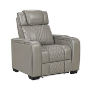 8449GY-1PWHM Power Reclining Chair with Power Headrest, Storage Arms with Cup Holders, Air Massage and Heat, LED Lighting and Charging Ports - 8449GY-1PWHM