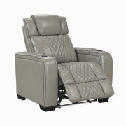 8449GY-1PWHM Power Reclining Chair with Power Headrest, Storage Arms with Cup Holders, Air Massage and Heat, LED Lighting and Charging Ports - 8449GY-1PWHM