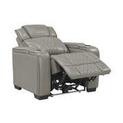 8449GY-1PWHM Power Reclining Chair with Power Headrest, Storage Arms with Cup Holders, Air Massage and Heat, LED Lighting and Charging Ports - 8449GY-1PWHM
