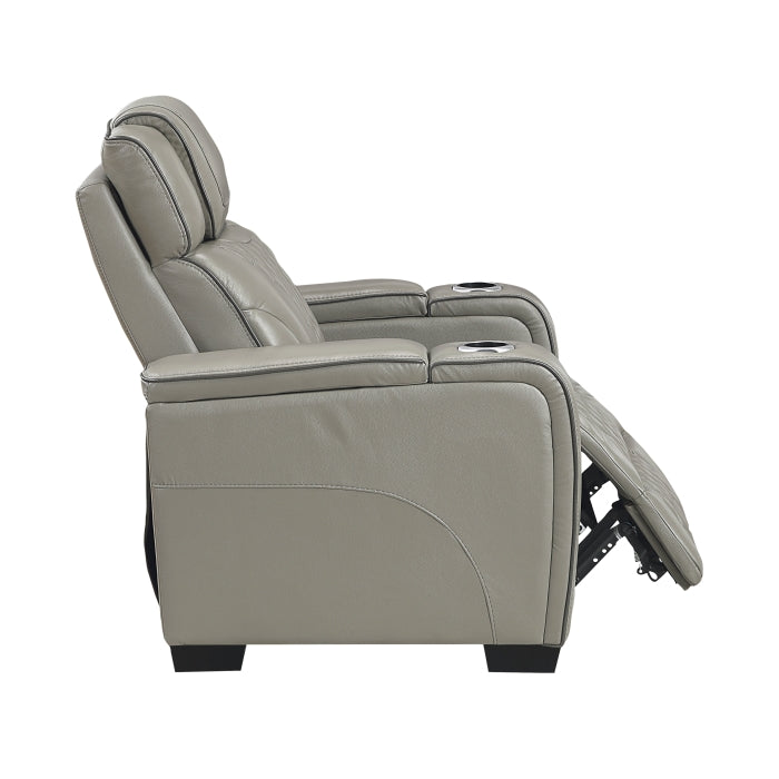 8449GY-1PWHM Power Reclining Chair with Power Headrest, Storage Arms with Cup Holders, Air Massage and Heat, LED Lighting and Charging Ports - 8449GY-1PWHM