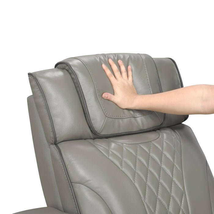 8449GY-1PWHM Power Reclining Chair with Power Headrest, Storage Arms with Cup Holders, Air Massage and Heat, LED Lighting and Charging Ports - 8449GY-1PWHM
