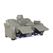 8449GY-2PWHM Power Double Reclining Love Seat with Center Console, Power Headrests, Storage Arms with Cup Holders, Wireless charger,  Air Massage and Heat, LED Lighting and Charging Ports - 8449GY-2PWHM