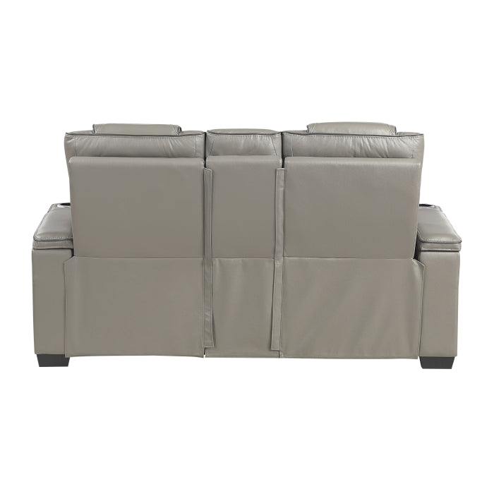 8449GY-2PWHM Power Double Reclining Love Seat with Center Console, Power Headrests, Storage Arms with Cup Holders, Wireless charger,  Air Massage and Heat, LED Lighting and Charging Ports - 8449GY-2PWHM