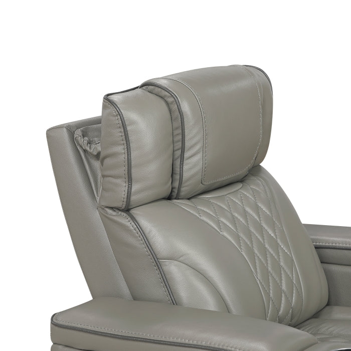 8449GY-2PWHM Power Double Reclining Love Seat with Center Console, Power Headrests, Storage Arms with Cup Holders, Wireless charger,  Air Massage and Heat, LED Lighting and Charging Ports - 8449GY-2PWHM