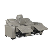 8449GY-2PWHM Power Double Reclining Love Seat with Center Console, Power Headrests, Storage Arms with Cup Holders, Wireless charger,  Air Massage and Heat, LED Lighting and Charging Ports - 8449GY-2PWHM