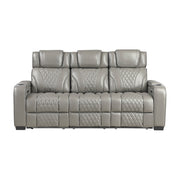 8449GY-3PWHM Power Double Reclining Sofa with Center Drop-Down Cup Holders, Power Headrests, Storage Arms with Cup holders, Reading Lights, Wireless Charger, Air Massage and Heat, LED Lighting and Charging Ports - 8449GY-3PWHM