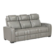 8449GY-3PWHM Power Double Reclining Sofa with Center Drop-Down Cup Holders, Power Headrests, Storage Arms with Cup holders, Reading Lights, Wireless Charger, Air Massage and Heat, LED Lighting and Charging Ports - 8449GY-3PWHM