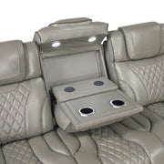 8449GY-3PWHM Power Double Reclining Sofa with Center Drop-Down Cup Holders, Power Headrests, Storage Arms with Cup holders, Reading Lights, Wireless Charger, Air Massage and Heat, LED Lighting and Charging Ports - 8449GY-3PWHM