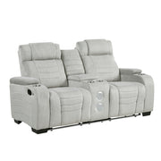 8455GRY-2 Double Reclining Love Seat with Center Console, Wireless Speakers, Storage Arms, Cup holders and LED - 8455GRY-2