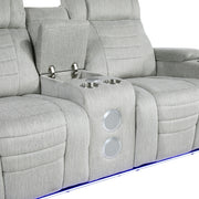8455GRY-2 Double Reclining Love Seat with Center Console, Wireless Speakers, Storage Arms, Cup holders and LED - 8455GRY-2