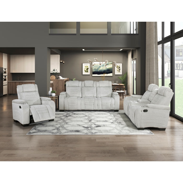 8455GRY-2 Double Reclining Love Seat with Center Console, Wireless Speakers, Storage Arms, Cup holders and LED - 8455GRY-2