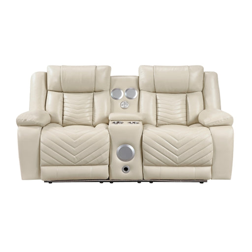 8457BEG-2PW Power Double Reclining Love Seat with Center Console, Wireless Speakers, LED and Charging Ports - 8457BEG-2PW