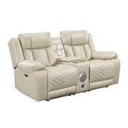 8457BEG-2PW Power Double Reclining Love Seat with Center Console, Wireless Speakers, LED and Charging Ports - 8457BEG-2PW