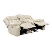 8457BEG-2PW Power Double Reclining Love Seat with Center Console, Wireless Speakers, LED and Charging Ports - 8457BEG-2PW