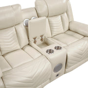 8457BEG-2PW Power Double Reclining Love Seat with Center Console, Wireless Speakers, LED and Charging Ports - 8457BEG-2PW