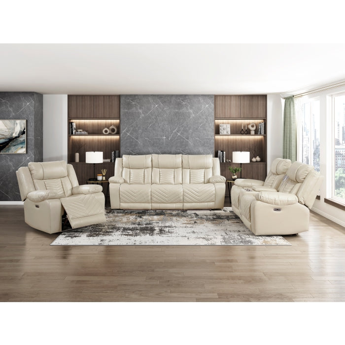 8457BEG-2PW Power Double Reclining Love Seat with Center Console, Wireless Speakers, LED and Charging Ports - 8457BEG-2PW