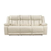 8457BEG-3PW Power Double Reclining Sofa with Center Drop-Down Cup Holders, Wireless Charger, Magazine Bag, LED and Charging Ports - 8457BEG-3PW