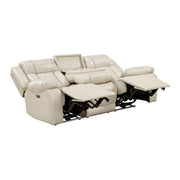 8457BEG-3PW Power Double Reclining Sofa with Center Drop-Down Cup Holders, Wireless Charger, Magazine Bag, LED and Charging Ports - 8457BEG-3PW