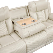 8457BEG-3PW Power Double Reclining Sofa with Center Drop-Down Cup Holders, Wireless Charger, Magazine Bag, LED and Charging Ports - 8457BEG-3PW