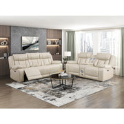8457BEG-3PW Power Double Reclining Sofa with Center Drop-Down Cup Holders, Wireless Charger, Magazine Bag, LED and Charging Ports - 8457BEG-3PW