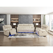 8457BEG-3PW Power Double Reclining Sofa with Center Drop-Down Cup Holders, Wireless Charger, Magazine Bag, LED and Charging Ports - 8457BEG-3PW