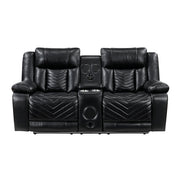 8457BLK-2PW Power Double Reclining Love Seat with Center Console, Wireless Speakers, LED and Charging Ports - 8457BLK-2PW
