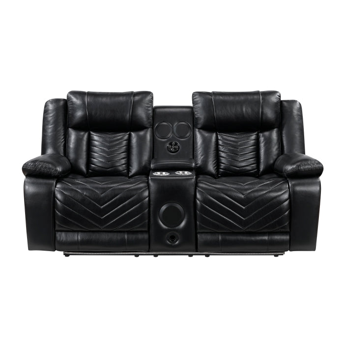 8457BLK-2PW Power Double Reclining Love Seat with Center Console, Wireless Speakers, LED and Charging Ports - 8457BLK-2PW