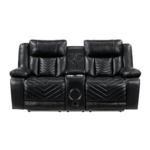8457BLK-2PW Power Double Reclining Love Seat with Center Console, Wireless Speakers, LED and Charging Ports - 8457BLK-2PW