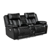 8457BLK-2PW Power Double Reclining Love Seat with Center Console, Wireless Speakers, LED and Charging Ports - 8457BLK-2PW