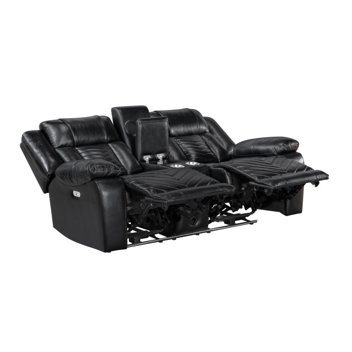 8457BLK-2PW Power Double Reclining Love Seat with Center Console, Wireless Speakers, LED and Charging Ports - 8457BLK-2PW