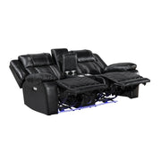 8457BLK-2PW Power Double Reclining Love Seat with Center Console, Wireless Speakers, LED and Charging Ports - 8457BLK-2PW